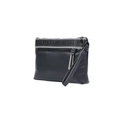 Armani Exchange Schwarze Herren-Handgelenktasche aus Polyester mit strukturiertem Leder und weißem Streifen top