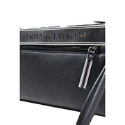 Armani Exchange Schwarze Herrenhandtasche aus Polyester (30 x 20 x 4 cm) mit strukturiertem Leder-Clutch und weiß gestreiftem Reißverschlussanhänger