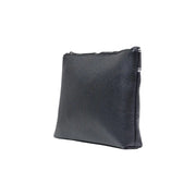 Armani Exchange Schwarze Herrenhandtasche aus Polyester mit schwarzer, strukturierter Leder-Clutch-Vorderseite und silbernem Reißverschluss