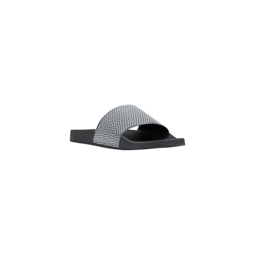 Armani Exchange Schwarze Herren-Sandalen mit strukturiertem, silberfarbenem, gewebtem Riemen aus PVC-Material