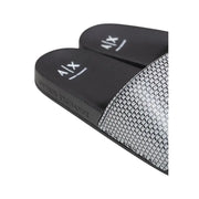 Armani Exchange Schwarze und silber gemusterte Herren-Sandalen mit Mesh-Design und a|x-Logo auf der Sohle
