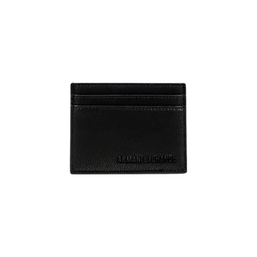 Black leather card holder with multiple slots for the Armani Exchange Men Black Printed Polyester Wallet