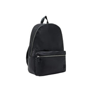 Armani Exchange Schwarzer Herren-Nylonrucksack mit silbernen Reißverschlüssen und Logo-Aufnäher unten rechts, Größe 31x45x19
