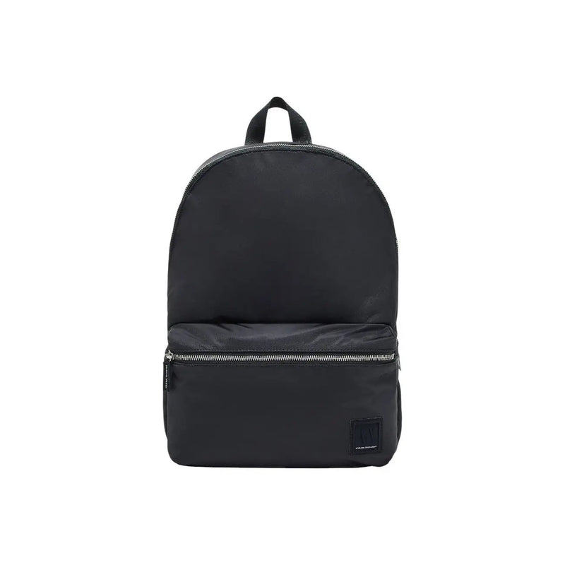 Armani Exchange Schwarzer Herren-Nylonrucksack mit Reißverschlusstasche vorne und dezentem Markenlogo, Größe 31 x 45 x 19 cm
