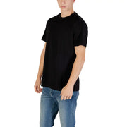 Armani Exchange Schwarzes Herren-T-Shirt aus Baumwolle mit kurzen Ärmeln und Rundhalsausschnitt, Vorderansicht mit Rundhalsausschnitt