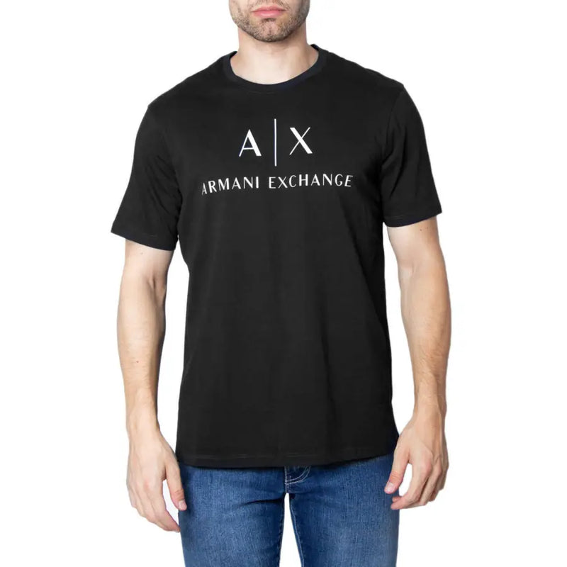Men’s black sleeveless round neck T-shirt with graphic print from Armani Exchange