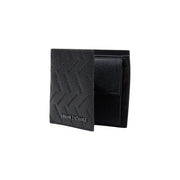 Armani Exchange men black wallet with textured diagonal pattern and embossed branding measuring 11x10x1.5 cm