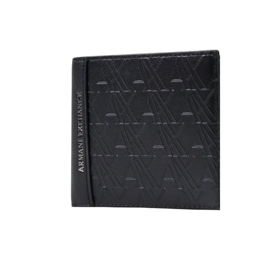 Armani Exchange Schwarze Herrengeldbörse aus Polyester mit geprägtem geometrischem Muster und genähten Kanten, Maße: 11 x 9 cm