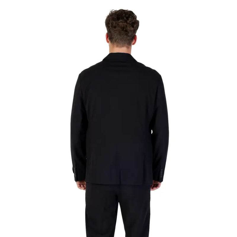 Armani Exchange schwarzer, langer Herrenblazer aus Wollmischung mit strukturierter Rückenpartie und dezenten Nahtdetails