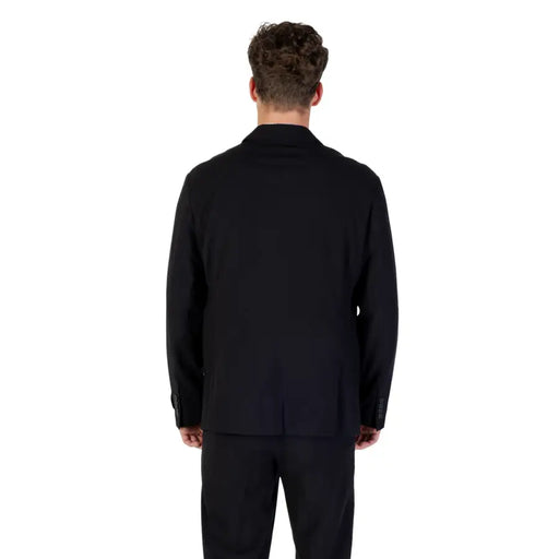 Armani Exchange schwarzer, langer Herrenblazer aus Wollmischung mit strukturierter Rückenpartie und dezenten Nahtdetails
