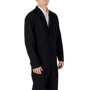 Armani Exchange men black wool blend single-breasted blazer with two front buttons and flap pockets