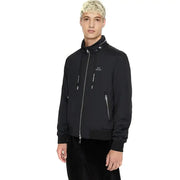 Armani Exchange Schwarzer Herrenblazer aus Polyamid mit Reißverschluss, silbernen Reißverschlüssen und dezentem weißen Brustlogo