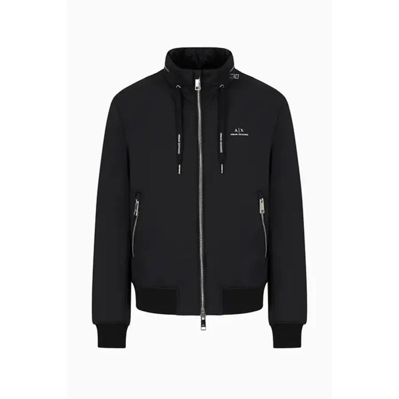Armani Exchange Schwarzer Herrenblazer aus Polyamid mit Reißverschluss, silbernen Reißverschlüssen und dezentem Logo auf der Brust – ein stilvolles Oberbekleidungsstück.
