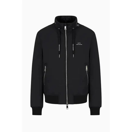 Armani Exchange Schwarzer Herrenblazer aus Polyamid mit Reißverschluss, silbernen Reißverschlüssen und dezentem Logo auf der Brust – ein stilvolles Oberbekleidungsstück.