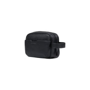 Armani Exchange Schwarze Herren-Kulturtasche aus Leder mit strukturierter Oberfläche und Griff, Polyester, 23 x 15 x 8 cm