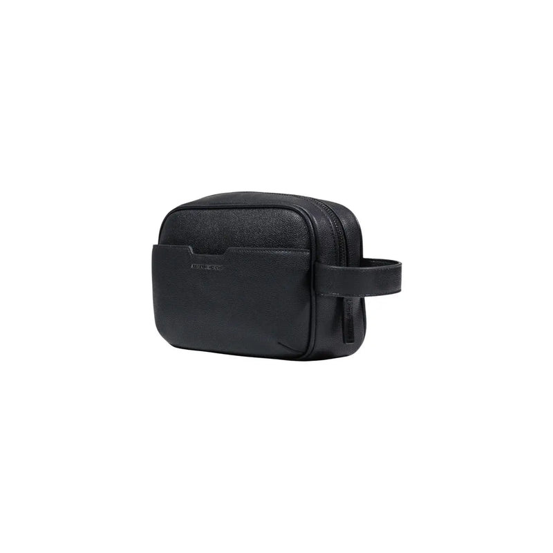 Armani Exchange Schwarze Herren-Kulturtasche aus Leder mit strukturierter Oberfläche und Griff, Polyester, 23 x 15 x 8 cm