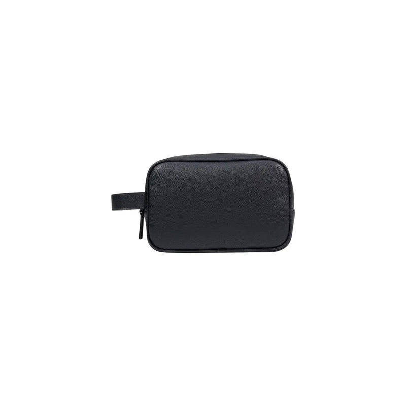 Armani Exchange Schwarze Herren-Kulturtasche aus strukturiertem Leder mit kurzem Henkel und Reißverschluss, 23 x 15 x 8 cm
