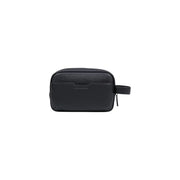 Armani Exchange Schwarze Herren-Kulturtasche aus strukturiertem Leder mit geprägtem Logo und kurzem Henkel aus Polyester, 23 x 15 x 8 cm