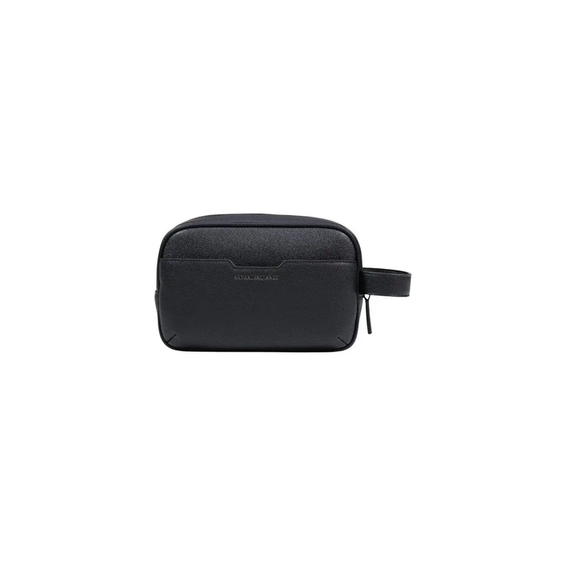 Armani Exchange Schwarze Herren-Kulturtasche aus strukturiertem Leder mit geprägtem Logo und kurzem Henkel aus Polyester, 23 x 15 x 8 cm