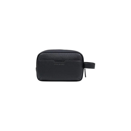 Armani Exchange Schwarze Herren-Kulturtasche aus strukturiertem Leder mit geprägtem Logo und kurzem Henkel aus Polyester, 23 x 15 x 8 cm