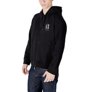Armani Exchange Schwarzer Herren-Hoodie aus Baumwolle mit Reißverschluss und weißem Logo auf der Brust für die Freizeit.