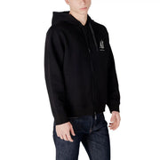 Armani Exchange men black cotton zip-up hoodie with white embroidered logo on the chest