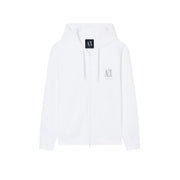 Weiß armani exchange Kapuzenpullover aus Baumwolle mit Reißverschluss, silberner Logo-Stickerei und schwarzem Markenetikett am Kragen
