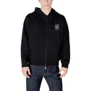 Armani Exchange Schwarzer Herren-Hoodie aus Baumwolle mit Reißverschluss und weißem, gesticktem Logo auf der Brust für die Freizeit.