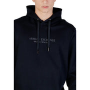 Black armani exchange men hoodie with subtle embroidered branding and matching drawstrings in cotton material