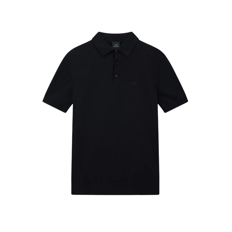 Arpani exchange men black cotton short sleeve polo shirt with subtle embroidered logo and branded collar tag