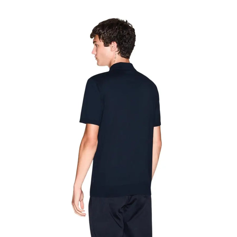 Armani Exchange Herren-Poloshirt aus blauer Baumwolle mit kurzen Ärmeln, dunkelblauem Rippstrickkragen und -bündchen
