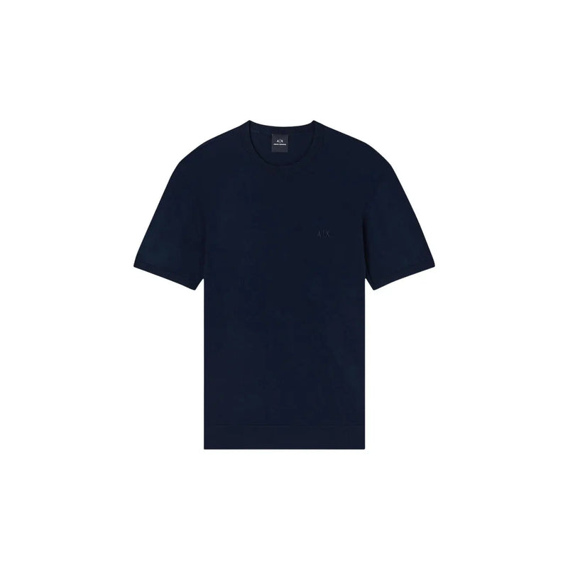 Armani Exchange Herren-T-Shirt aus blauer Baumwolle, marineblau, minimalistisch, kurze Ärmel, gesticktes Logo auf der linken Brust