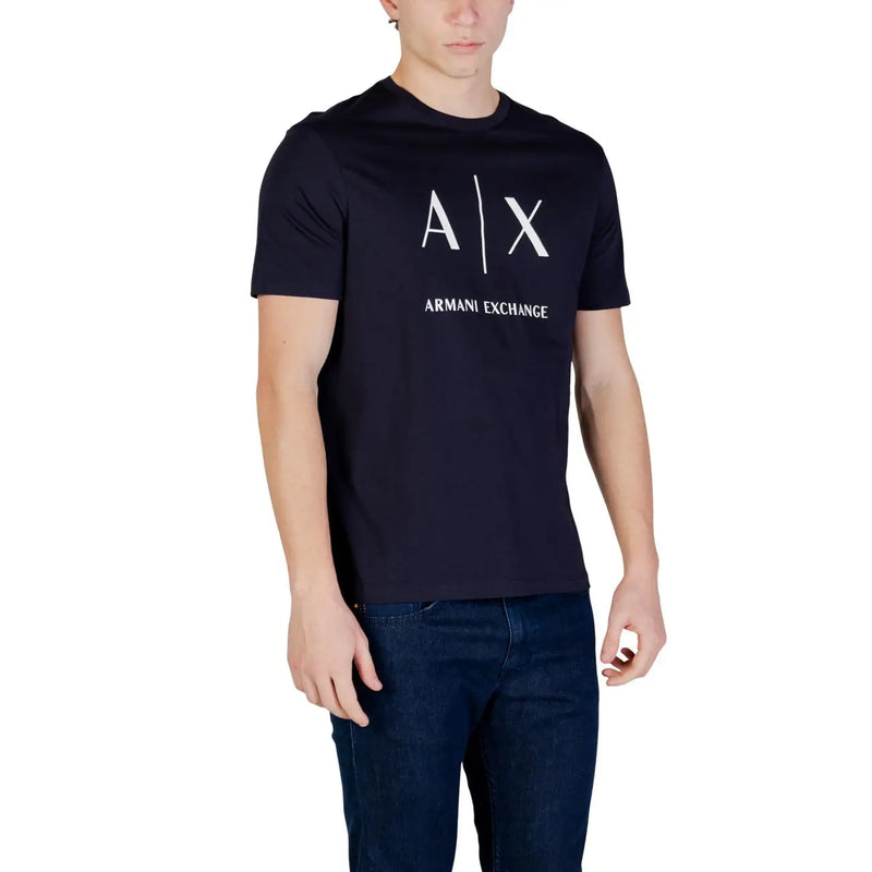 Marineblau Armani Exchange Herren-Baumwoll-T-Shirt mit Rundhalsausschnitt und weißem A|X-Logo auf der Brust