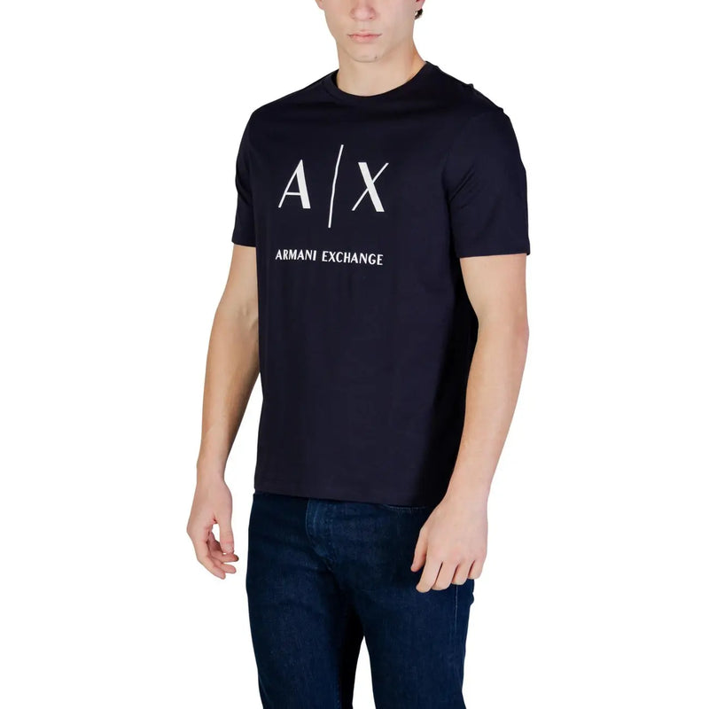 Marineblau Armani Exchange Herren-T-Shirt aus Baumwolle mit Rundhalsausschnitt und weißem AX-Logo auf der Brust