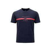 Armani Exchange Blaues Herren-T-Shirt aus Baumwolle mit Rundhalsausschnitt, markantem rotem Streifen und Axt-Logo auf der Brust