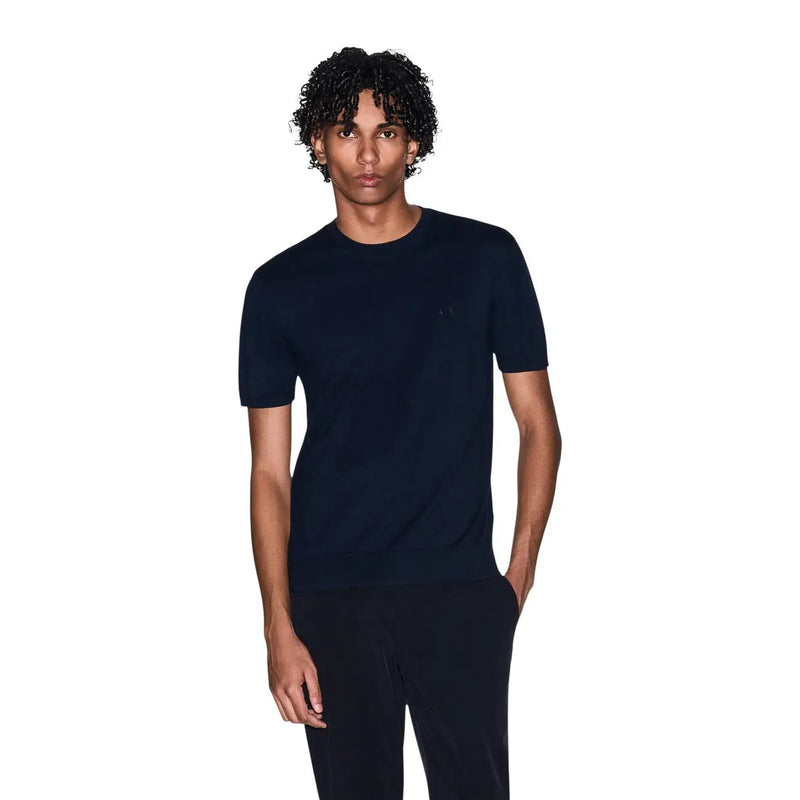 Armani Exchange Herren-T-Shirt aus blauer Baumwolle, marineblau, kurzärmelig, Rundhalsausschnitt, Freizeitkleidung, Vorderansicht