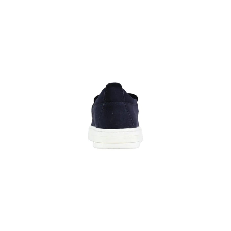 Armani Exchange men blue leather slip on sporty sneakers featuring navy suede and a white rubber sole