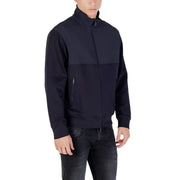 Armani Exchange Schwarze Herren-Reißverschlussjacke mit zweifarbigem Design, bestehend aus glattem Oberteil und strukturiertem Unterteil