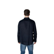 Men’s black long-sleeve button-up shirt displayed in Armani Exchange Blue Plain Linen Shirt collection