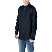 Black linen button-down shirt with classic collar and long sleeves from armani exchange men blue plain linen shirt spring summer