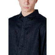 Black button-down shirt with subtle texture and classic collar from armani exchange men blue plain linen shirt spring summer collection