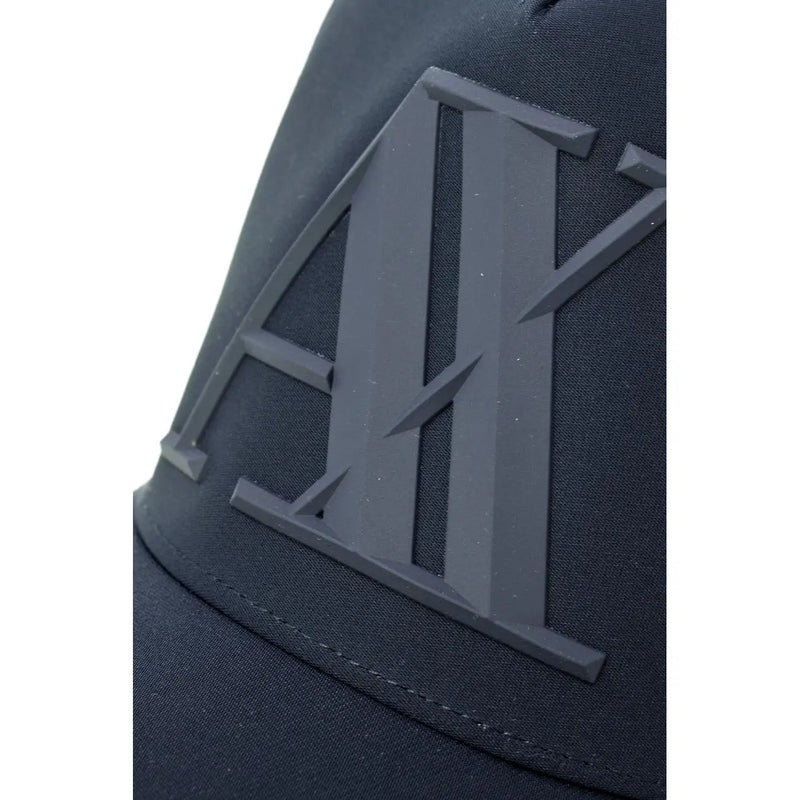 Armani Exchange Schwarze Herren-Baseballkappe aus Polyester mit blauem Print und auffälligem, mattem, dunkelgrauem AY-Logo auf der Vorderseite