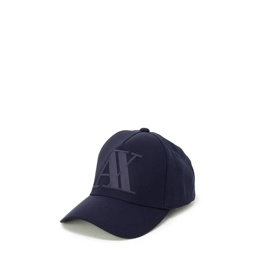 Marineblau Armani Exchange Herren-Baseballkappe aus Polyester mit dezentem, grau gesticktem Axt-Logo, Vorderansicht