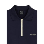 Armani Exchange Herren-Sweatshirt, blauer Modal-Mischgewebe, marineblaues Poloshirt mit cremefarbenem Reißverschluss und dezentem Logo am Kragen