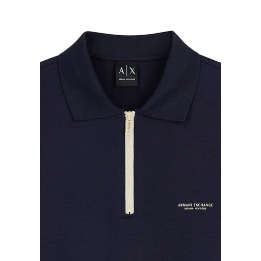 Armani Exchange Herren-Sweatshirt, blauer Modal-Mischgewebe, marineblaues Poloshirt mit cremefarbenem Reißverschluss und dezentem Logo am Kragen