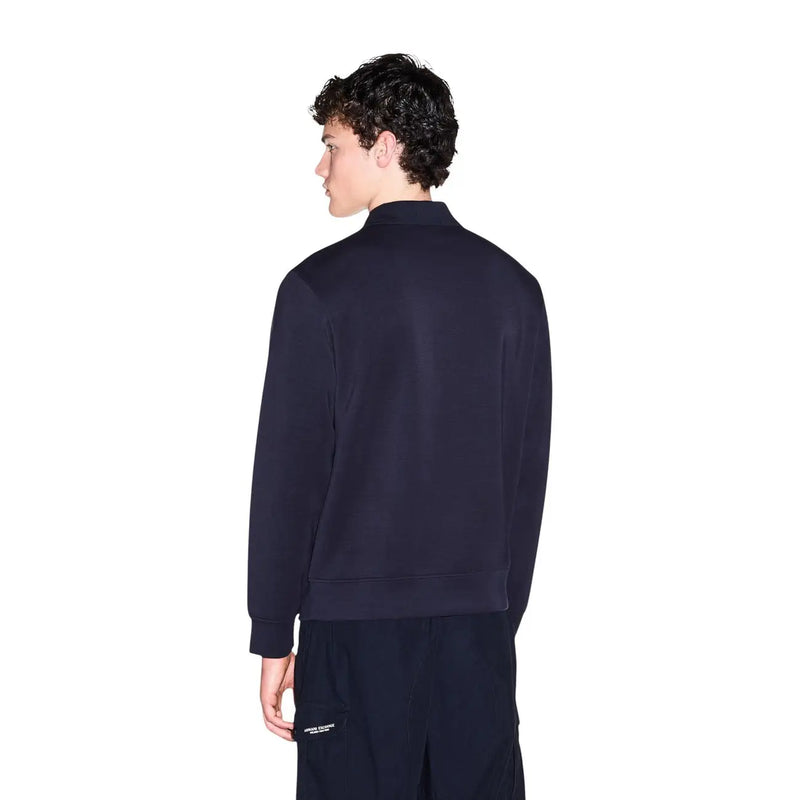 Marineblaue Trainingsjacke aus Baumwolle mit gerippten Bündchen und Saum von Armani Exchange Herren-Sweatshirt-Kollektion in Blau aus Modal-Mischgewebe