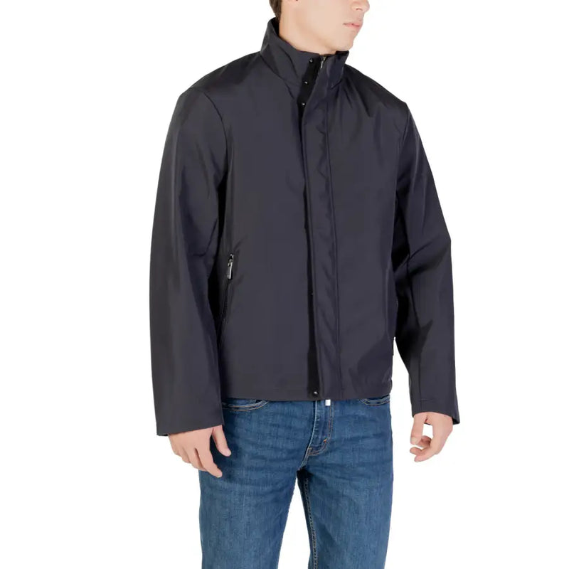Schwarz Armani Exchange Herren-Reißverschlussjacke mit hohem Kragen und dezenten Seitentaschen aus Polyester