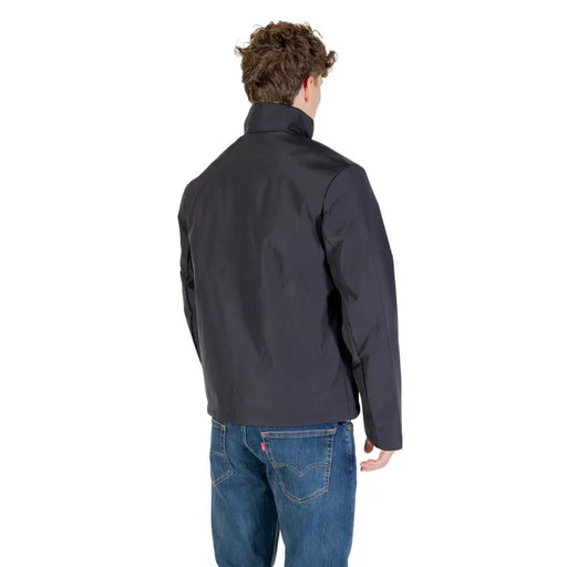 Armani Exchange Herrenblazer in Blau mit Reißverschluss, Polyester-Rollkragenpullover, schwarzem Nylon-Stehkragen und dezenten Nahtdetails