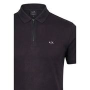 Schwarz Armani Exchange Herren-Poloshirt mit halbem Reißverschluss vorne, weißem, gesticktem Logo und Viskosegewebe