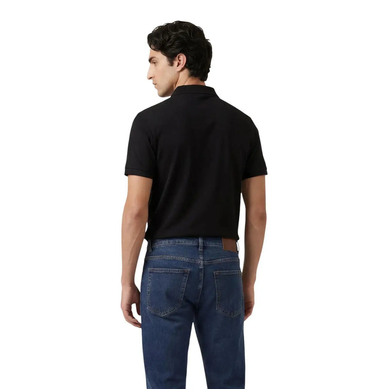 Black short-sleeved polo shirt with classic collar and ribbed cuffs for men by Armani Exchange in viscose fabric